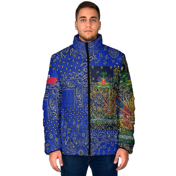 Haiti Men Padded Jacket Paisley Flag And Skull Style 1