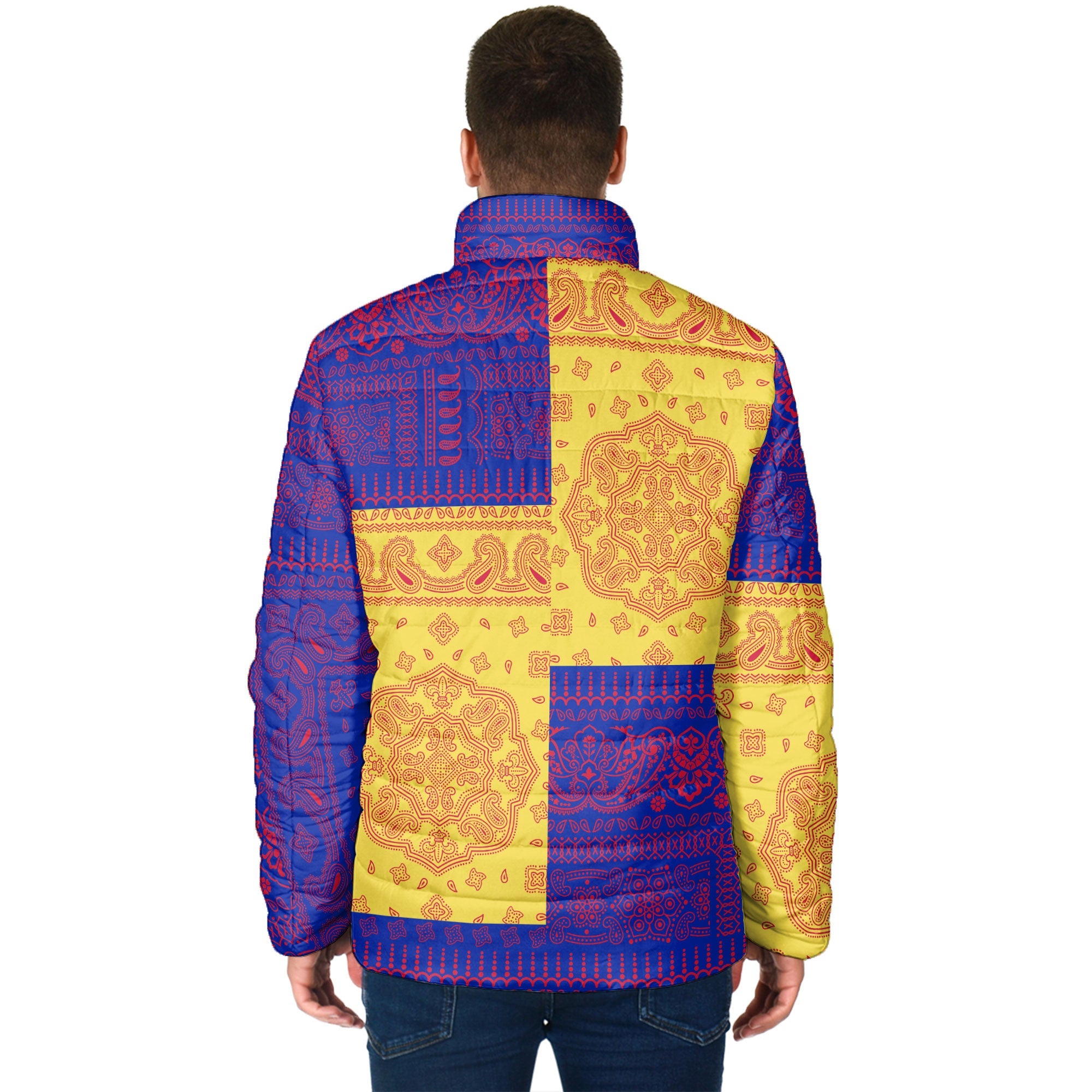 Haiti Men Padded Jacket Flag And Paisley Basic Style 2