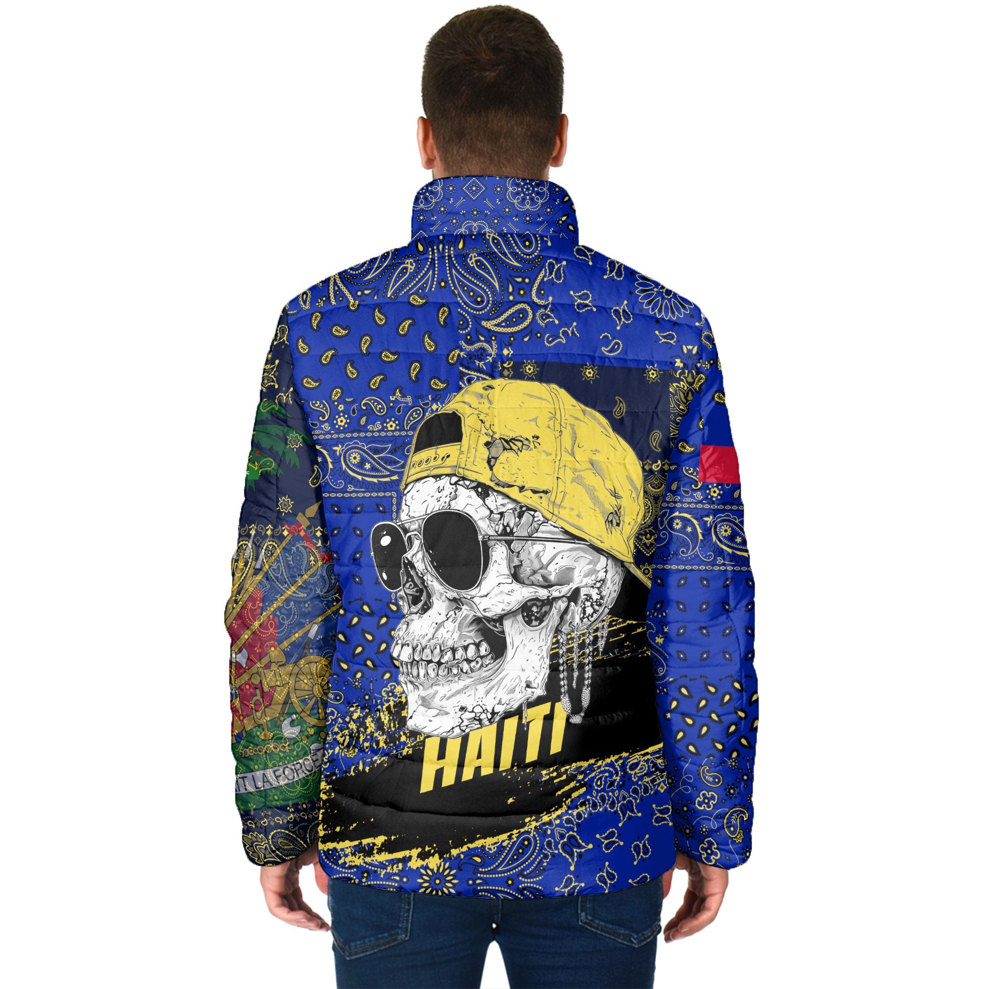 Haiti Men Padded Jacket Paisley Flag And Skull Style 2