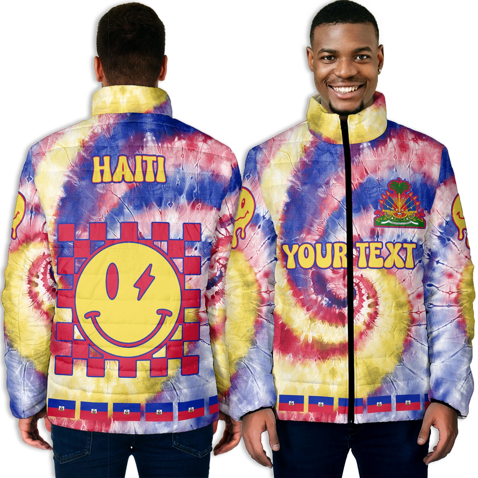 Haiti Men Padded Jacket Custom Tie Dye Style 3