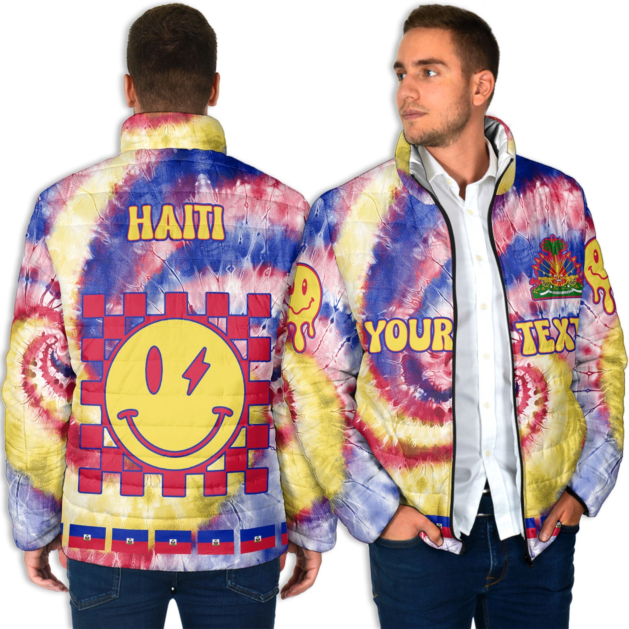 Haiti Men Padded Jacket Custom Tie Dye Style 4