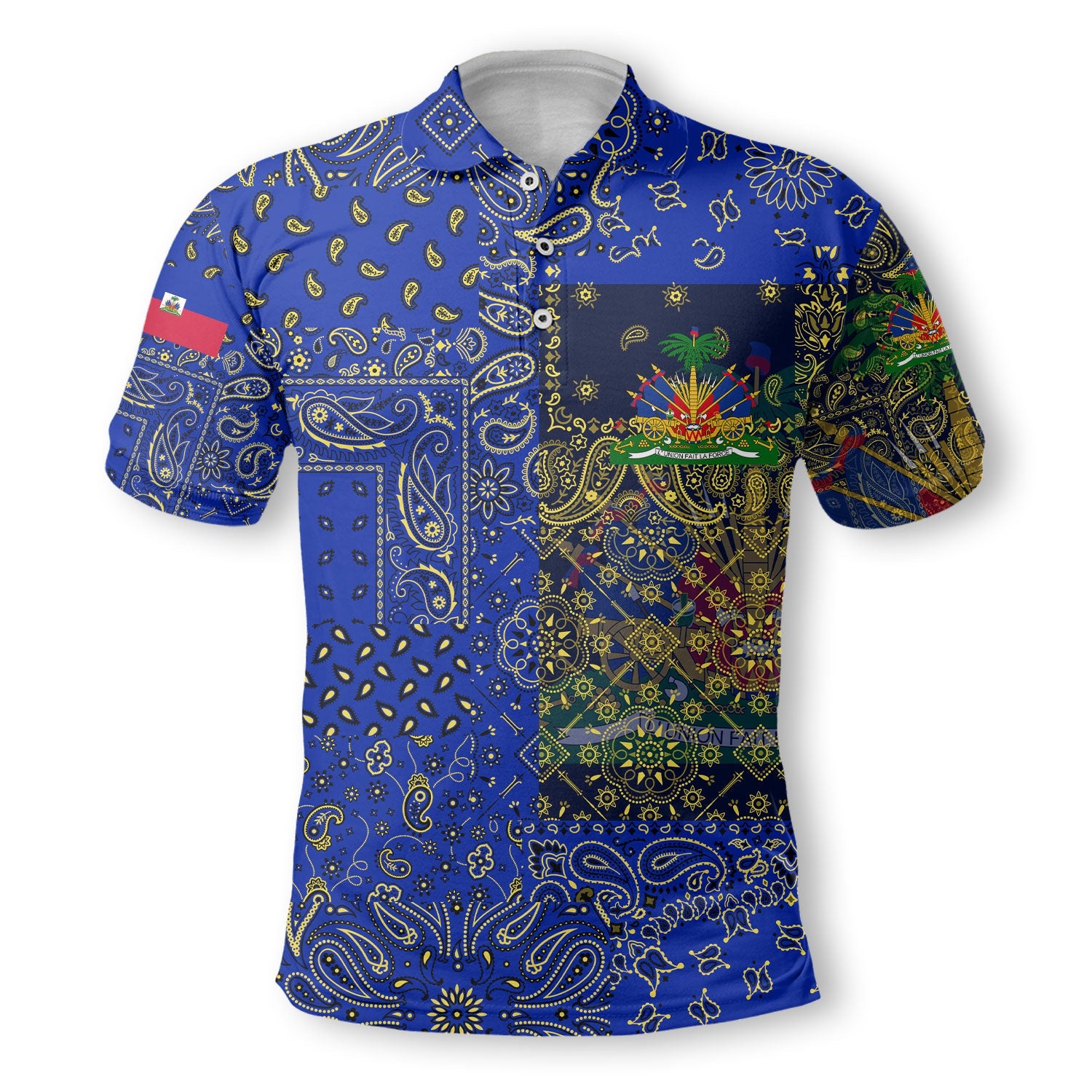 Haiti Polo Shirt Paisley Flag And Skull Style 2