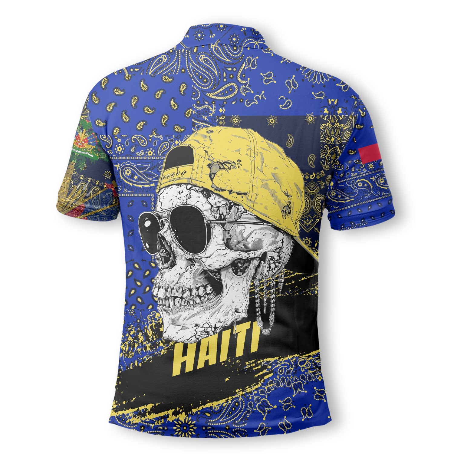 Haiti Polo Shirt Paisley Flag And Skull Style 3