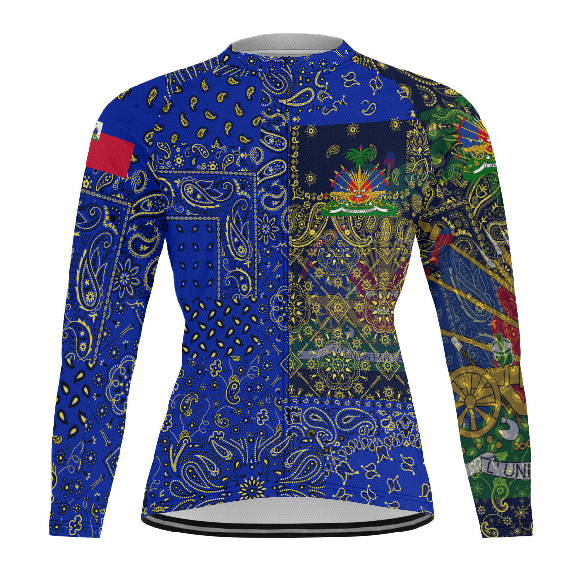 Haiti Raglan Men Cycling Jersey Long Sleeve Paisley Flag And Skull Style 1