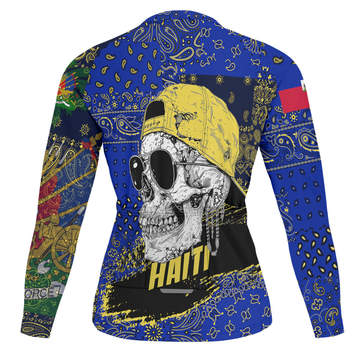 Haiti Raglan Men Cycling Jersey Long Sleeve Paisley Flag And Skull Style 2