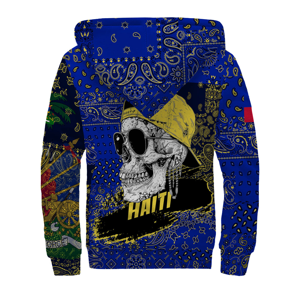 Haiti Sherpa Hoodie Paisley Flag And Skull Style 2