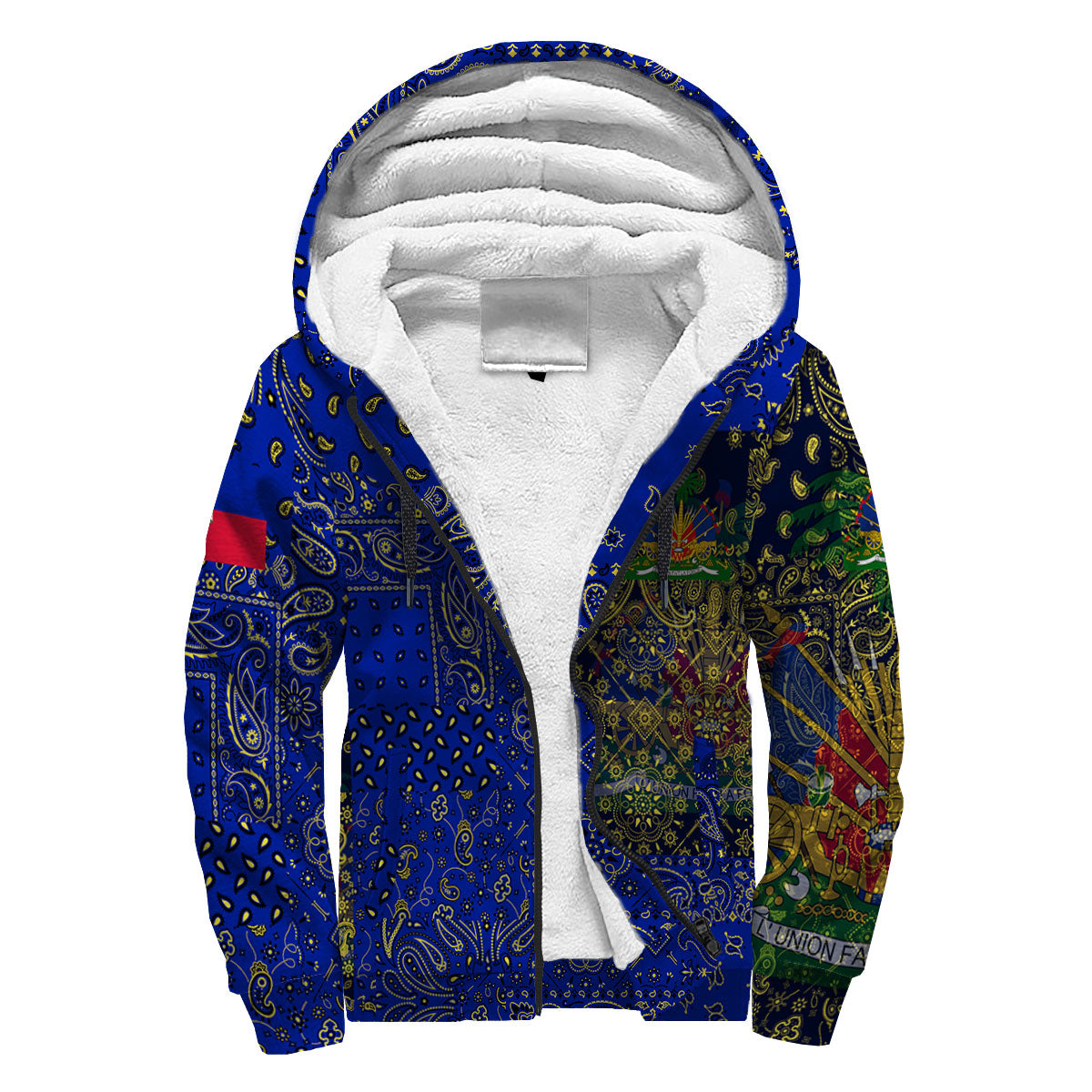 Haiti Sherpa Hoodie Paisley Flag And Skull Style 3