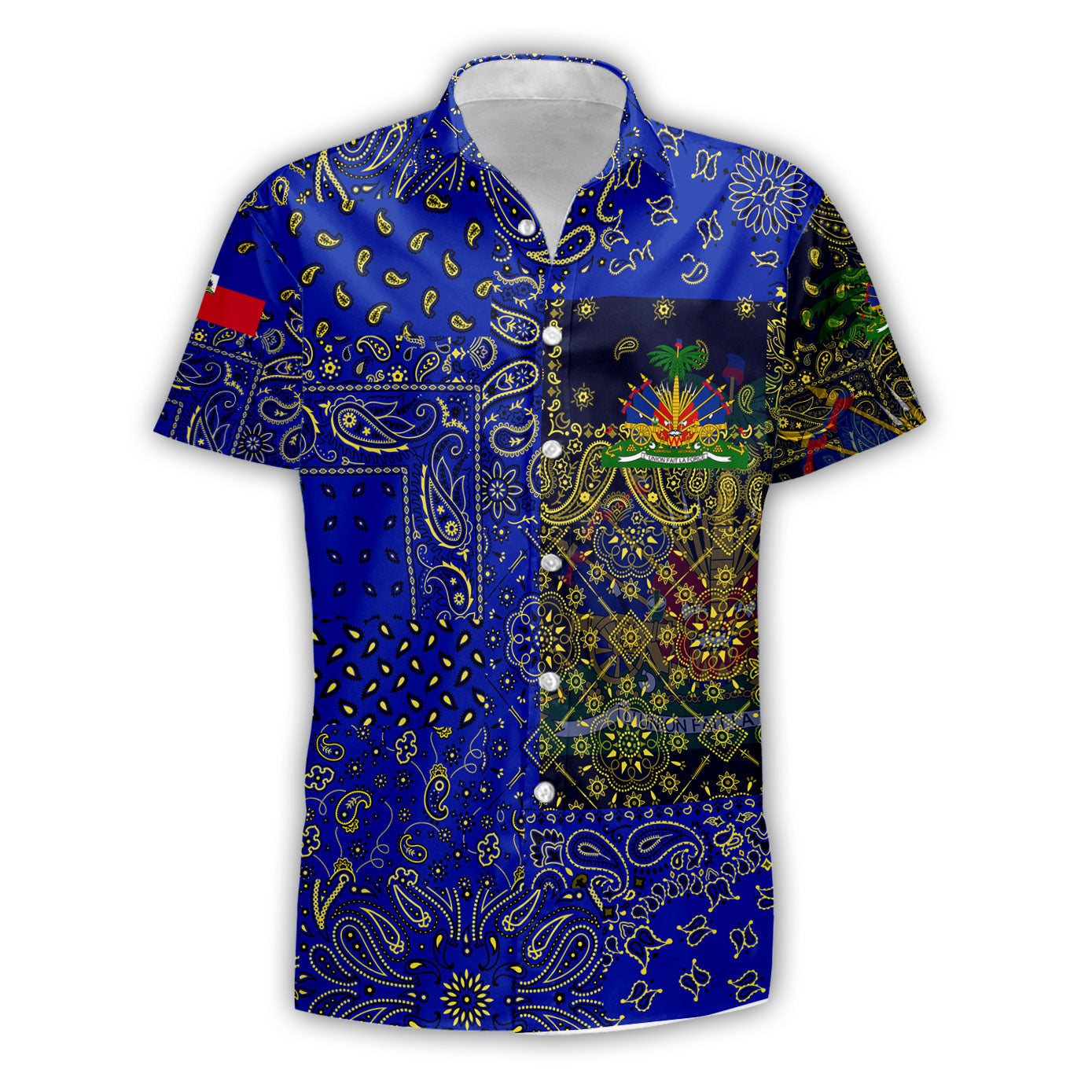 Haiti Short Sleeve Shirt Paisley Flag And Skull Style 1