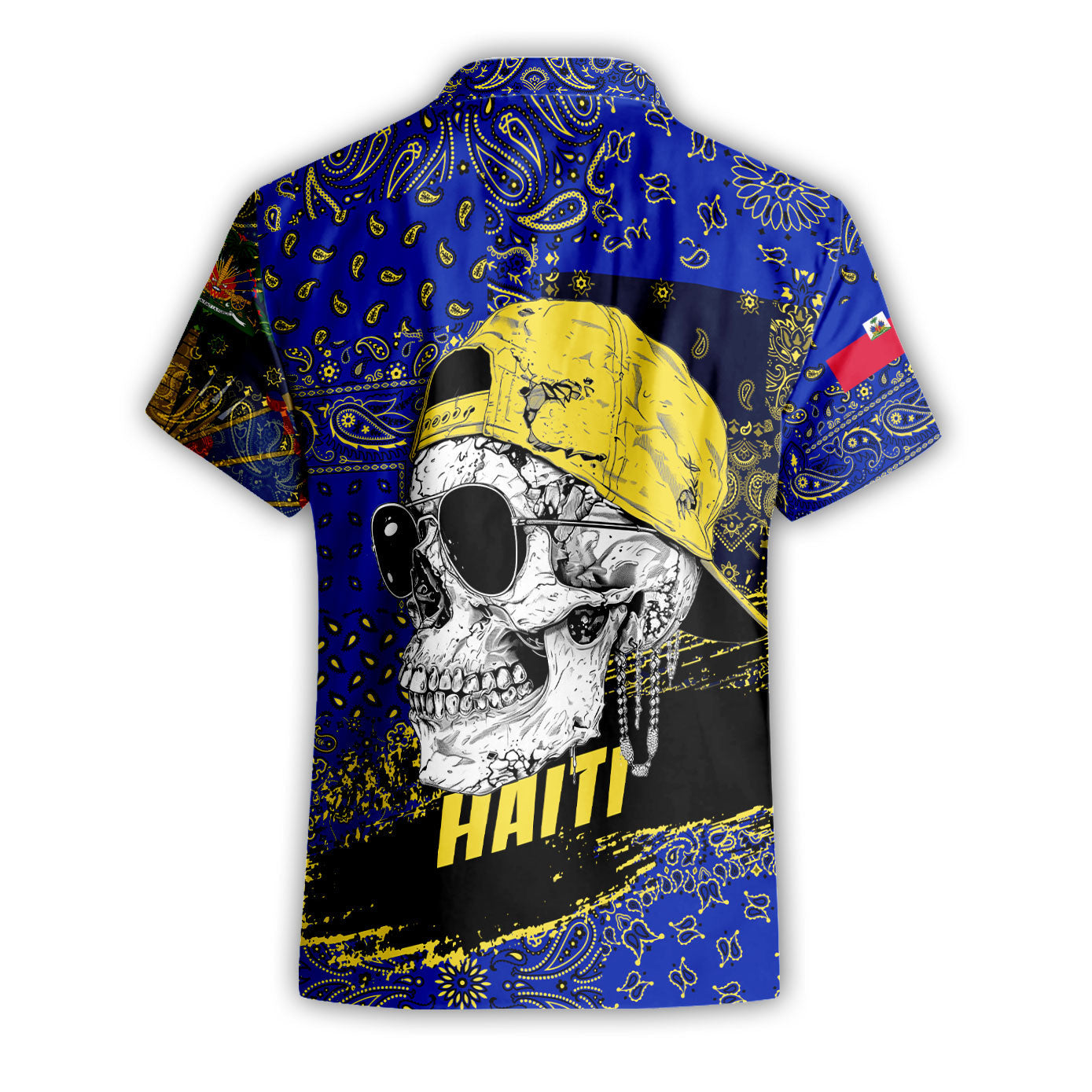 Haiti Short Sleeve Shirt Paisley Flag And Skull Style 2