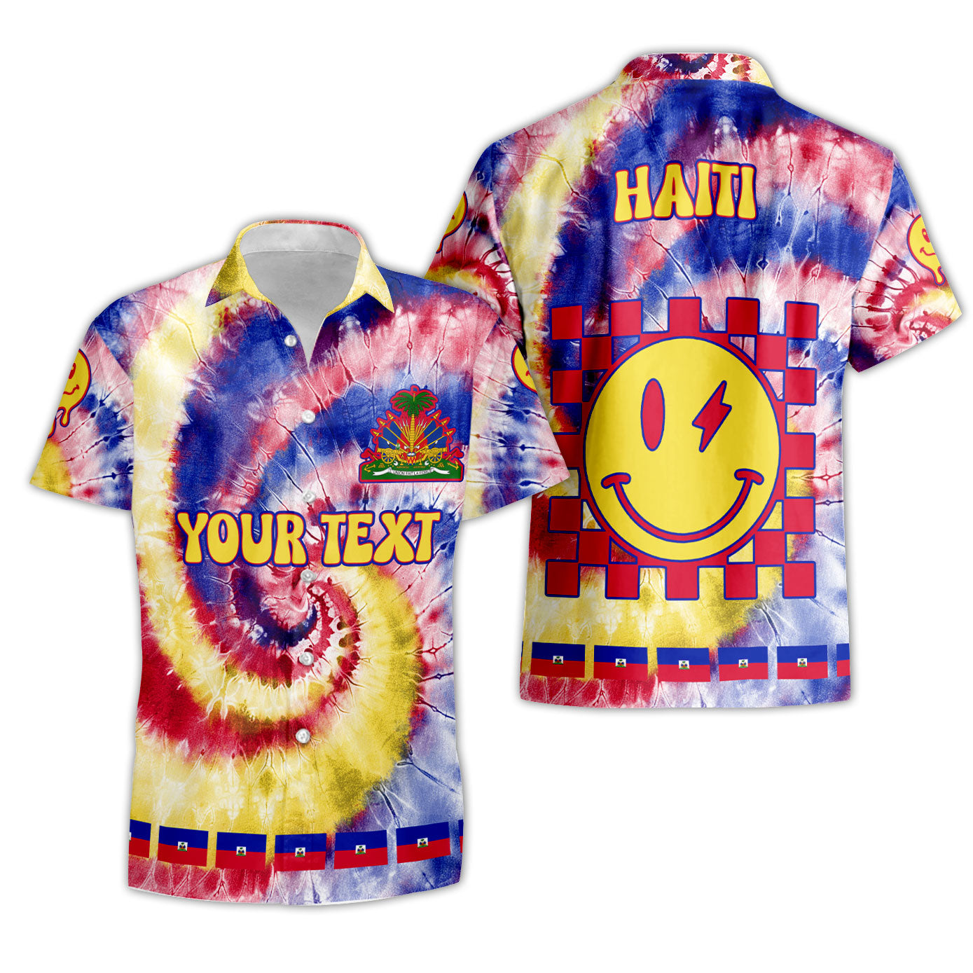 Haiti Short Sleeve Shirt Custom Tie Dye Style 3