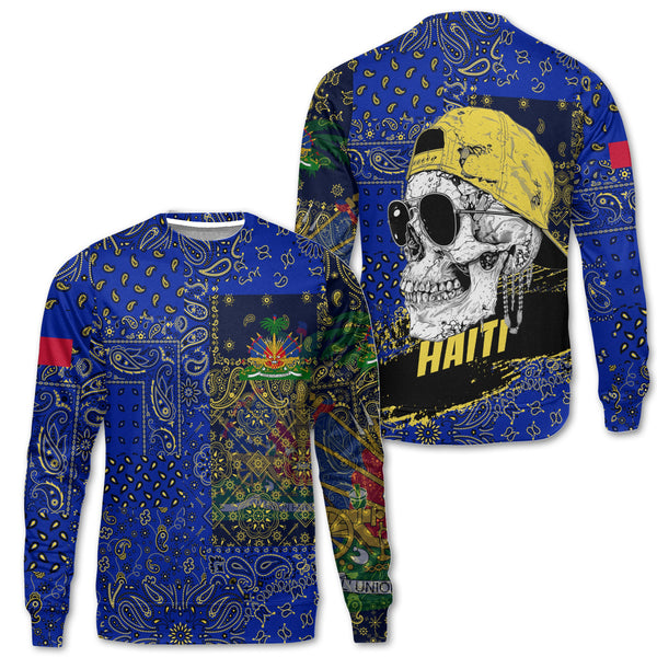 Haiti Sweatshirt Paisley Flag And Skull Style 1