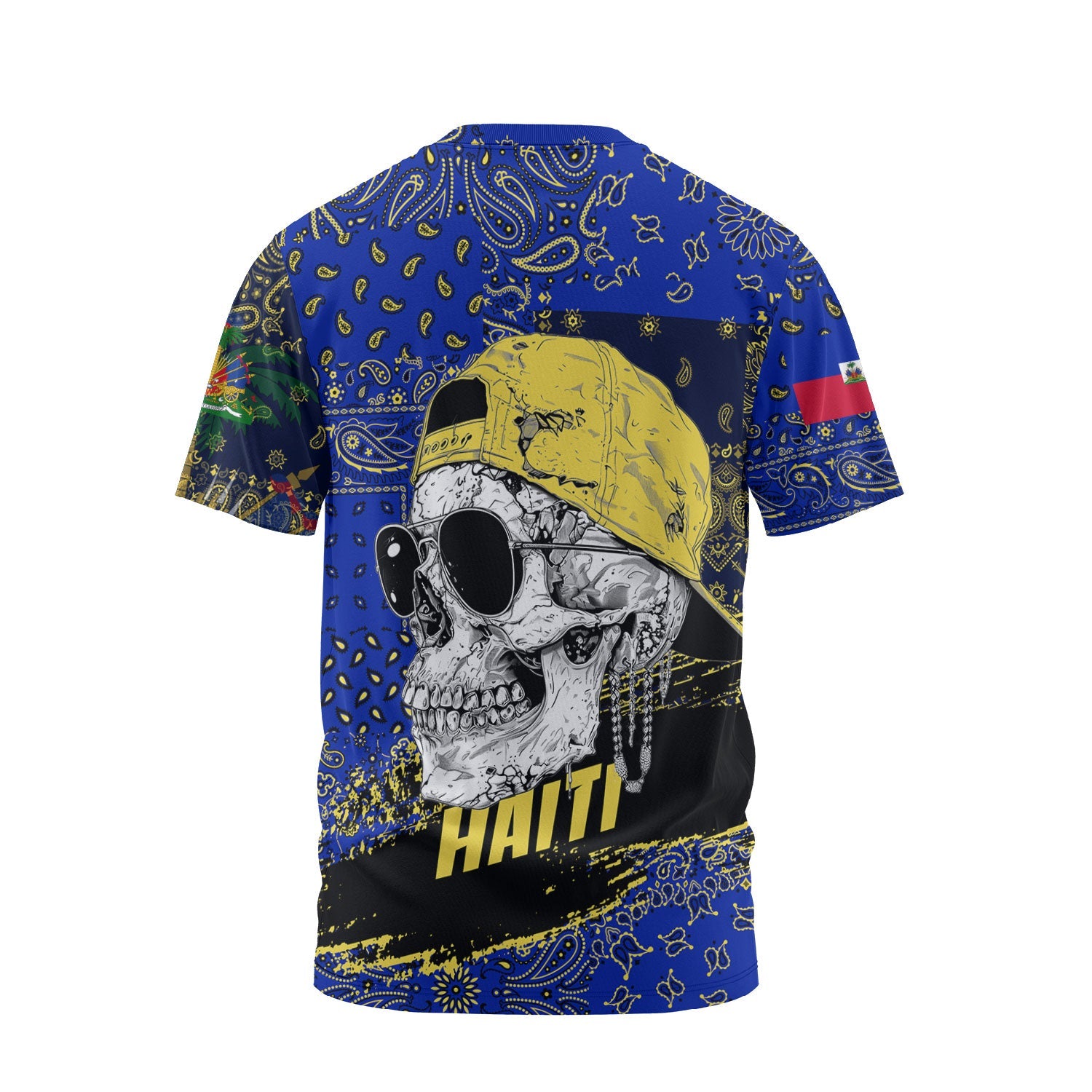 Haiti T Shirt Paisley Flag And Skull Style 2