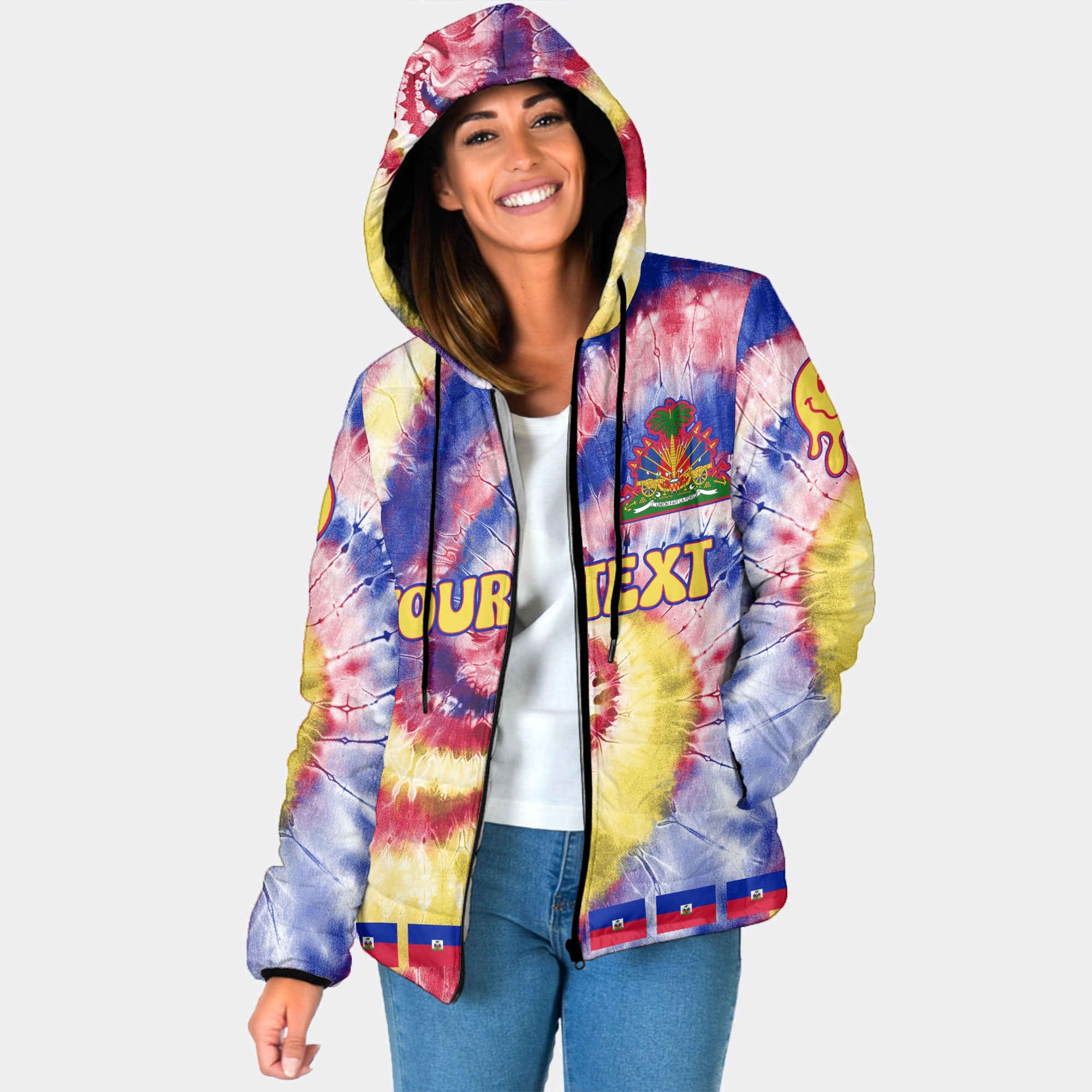 Haiti Women Hooded Padded Jacket Custom Tie Dye Style 1