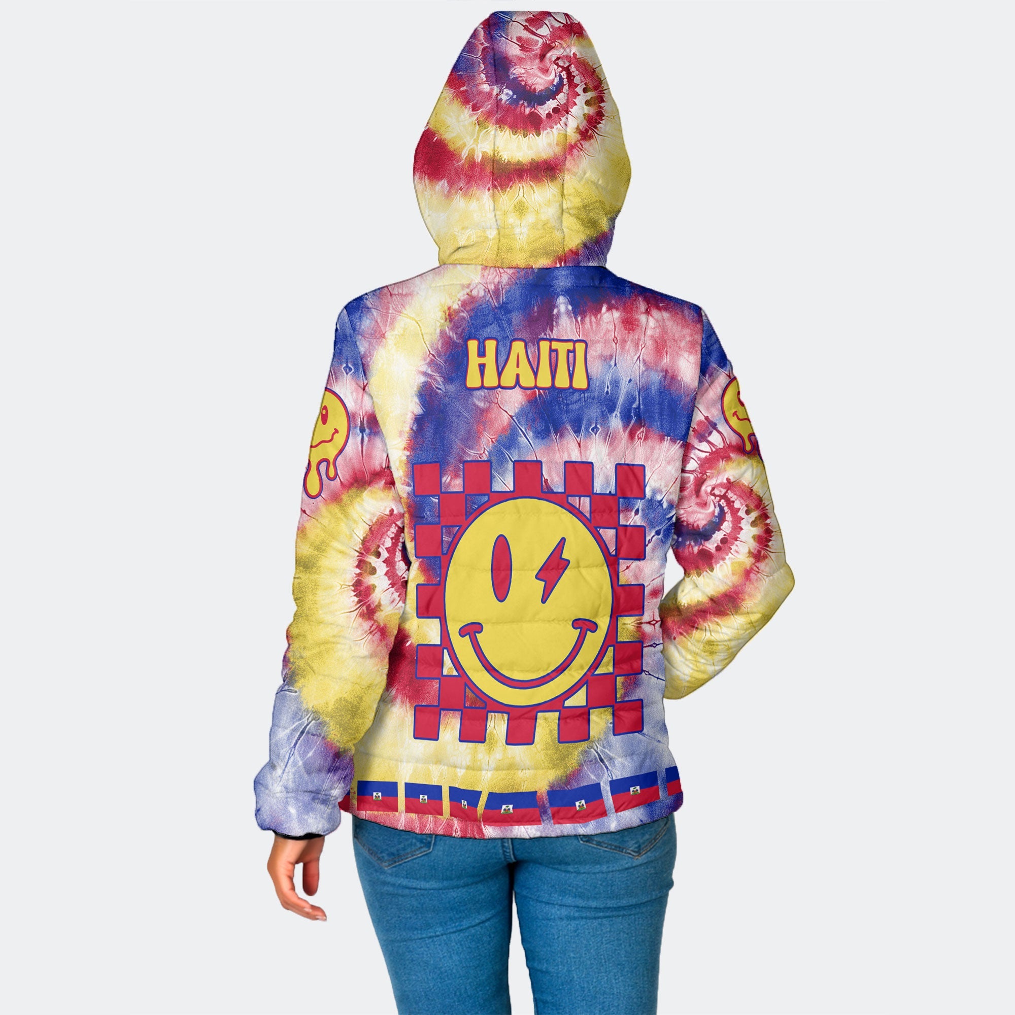 Haiti Women Hooded Padded Jacket Custom Tie Dye Style 2