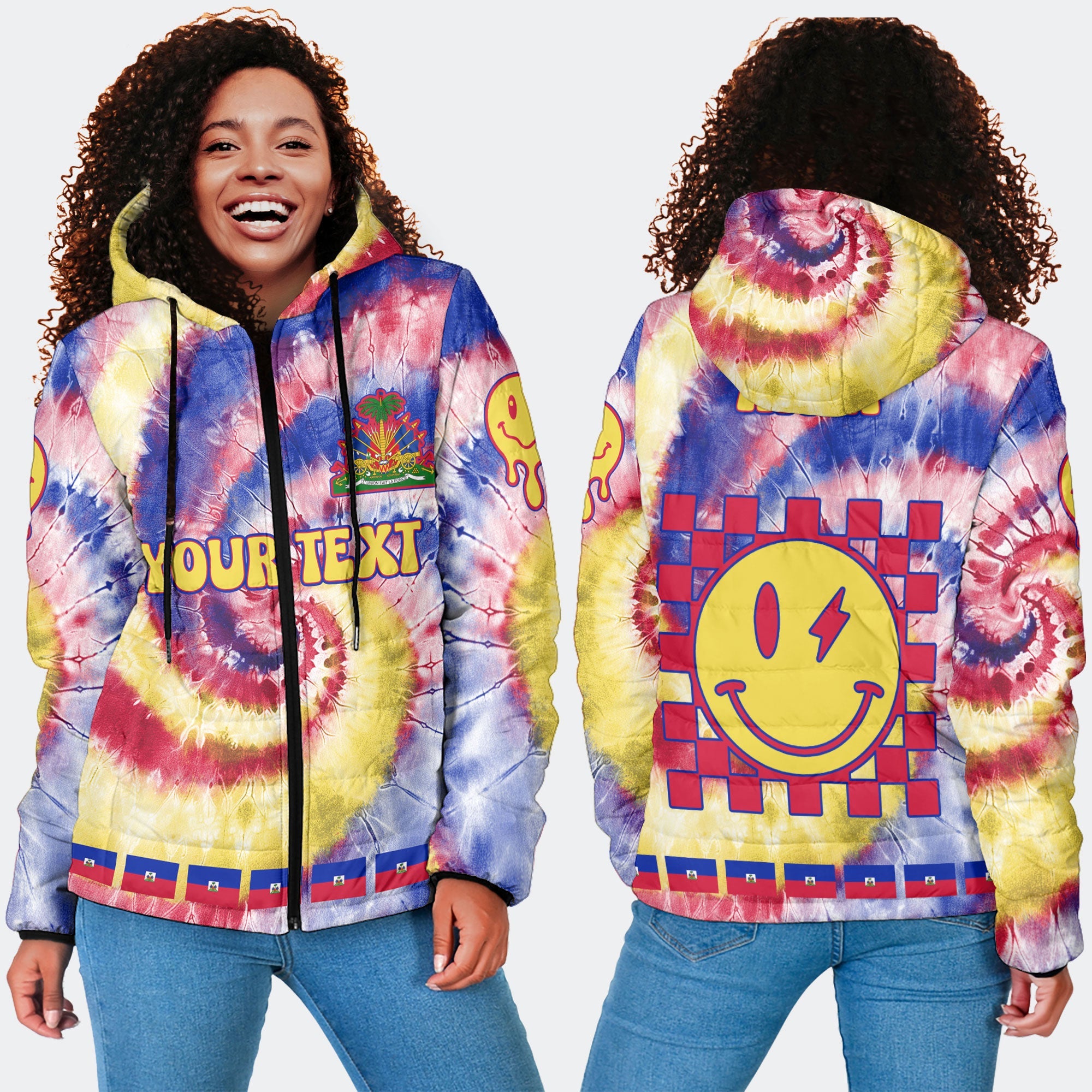 Haiti Women Hooded Padded Jacket Custom Tie Dye Style 4