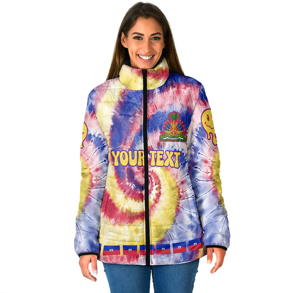 Haiti Women Padded Jacket Custom Tie Dye Style 1