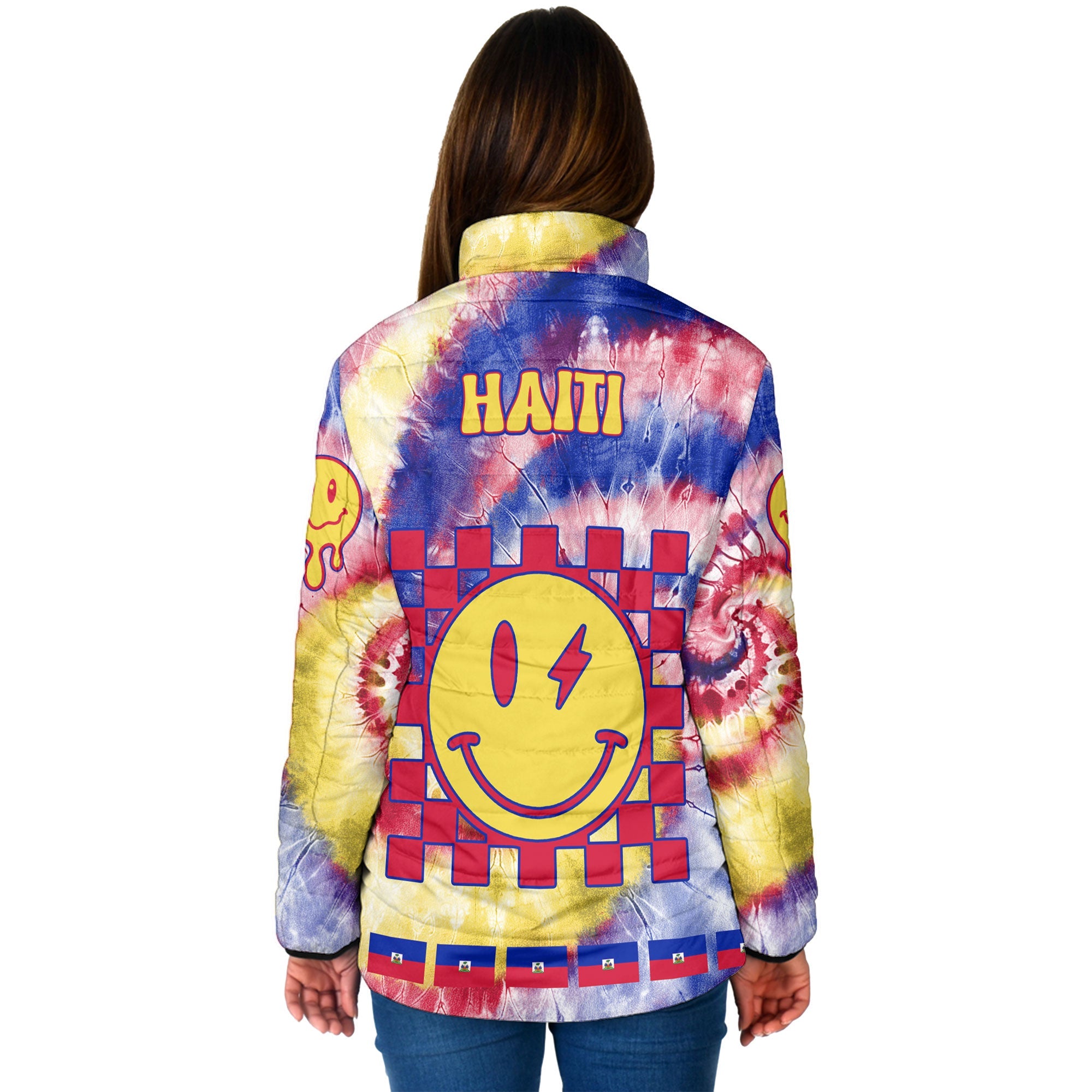 Haiti Women Padded Jacket Custom Tie Dye Style 2