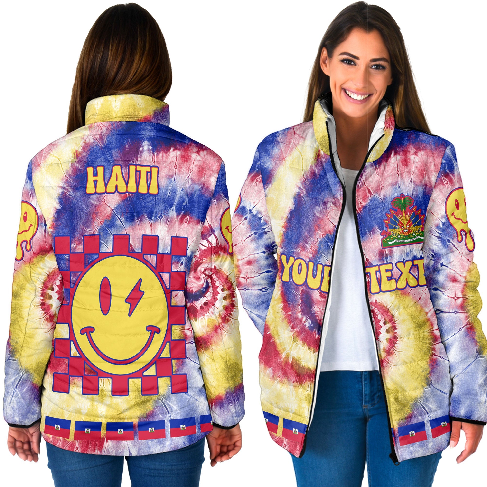 Haiti Women Padded Jacket Custom Tie Dye Style 3