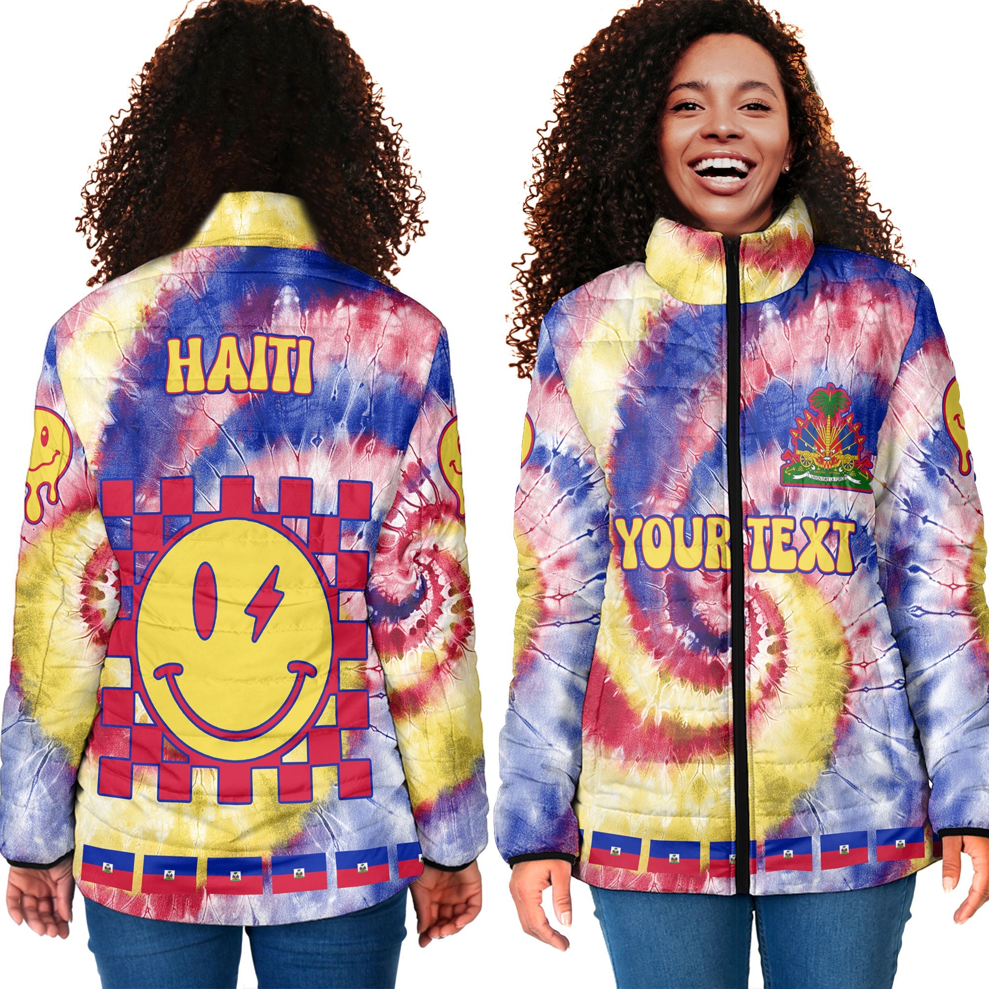 Haiti Women Padded Jacket Custom Tie Dye Style 4