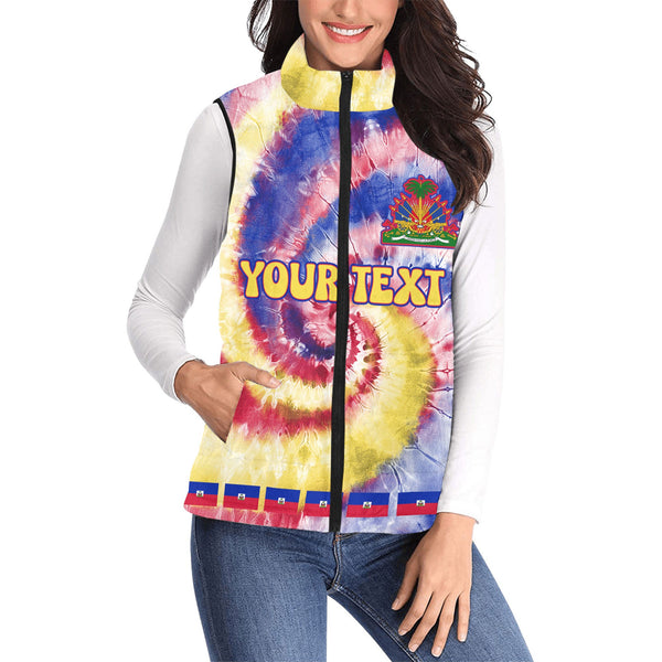 Haiti Women Padded Jacket Vest Custom Tie Dye Style 1