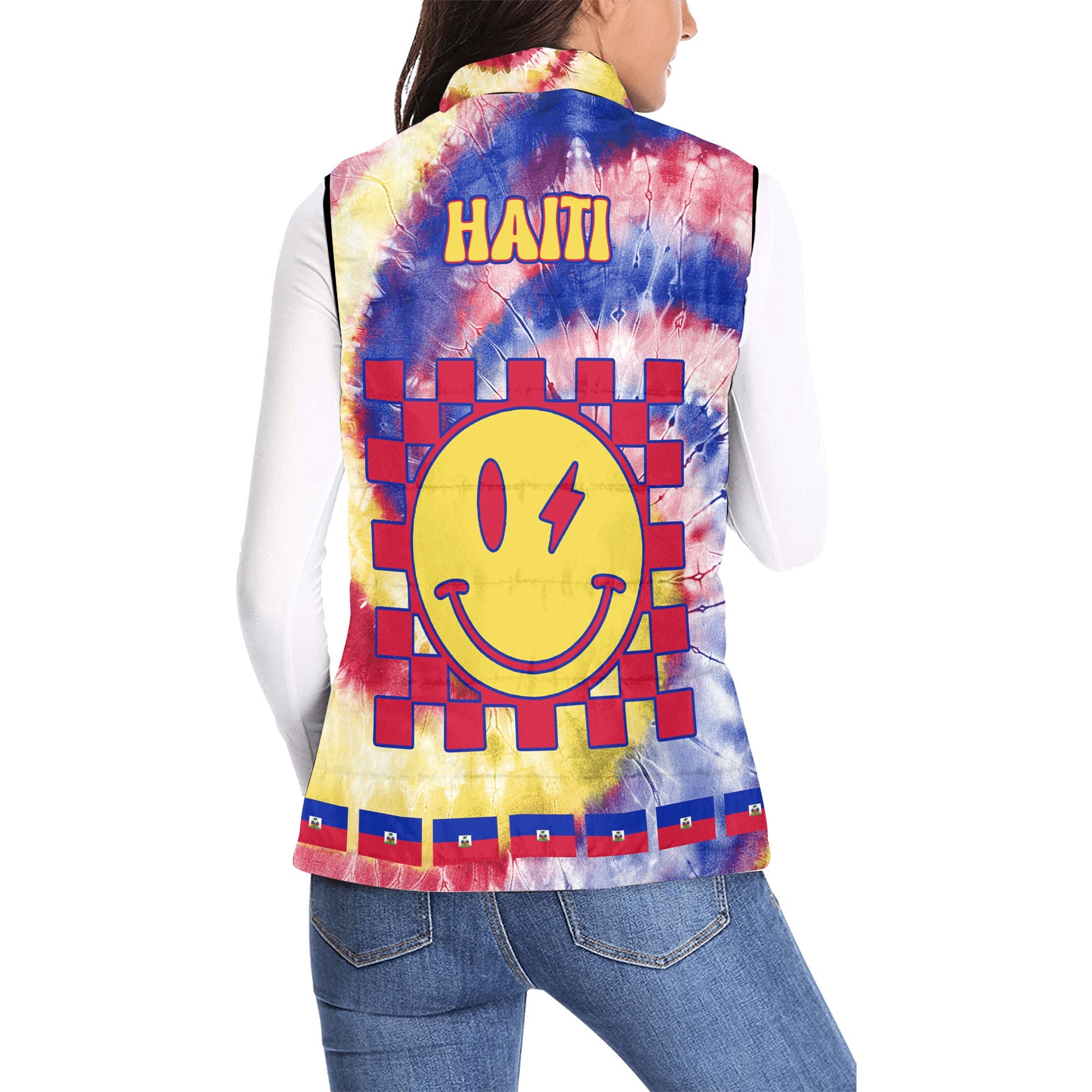 Haiti Women Padded Jacket Vest Custom Tie Dye Style 2