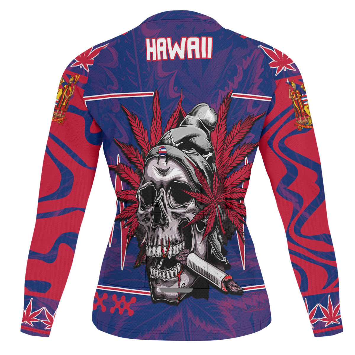 Hawaii Men's Cycling Jersey Long Sleeve Flag & Coat Of Arms Marijuanas Style