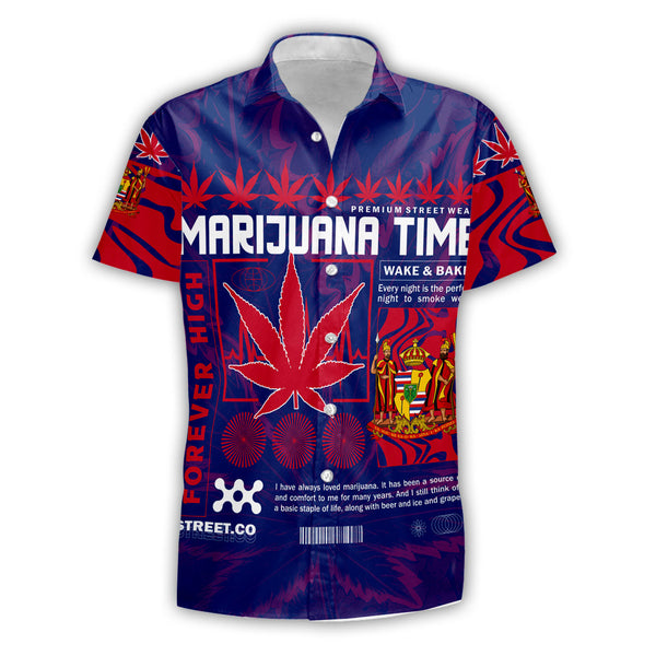 Hawaii Short Sleeve Shirt Flag & Coat Of Arms Marijuanas Style
