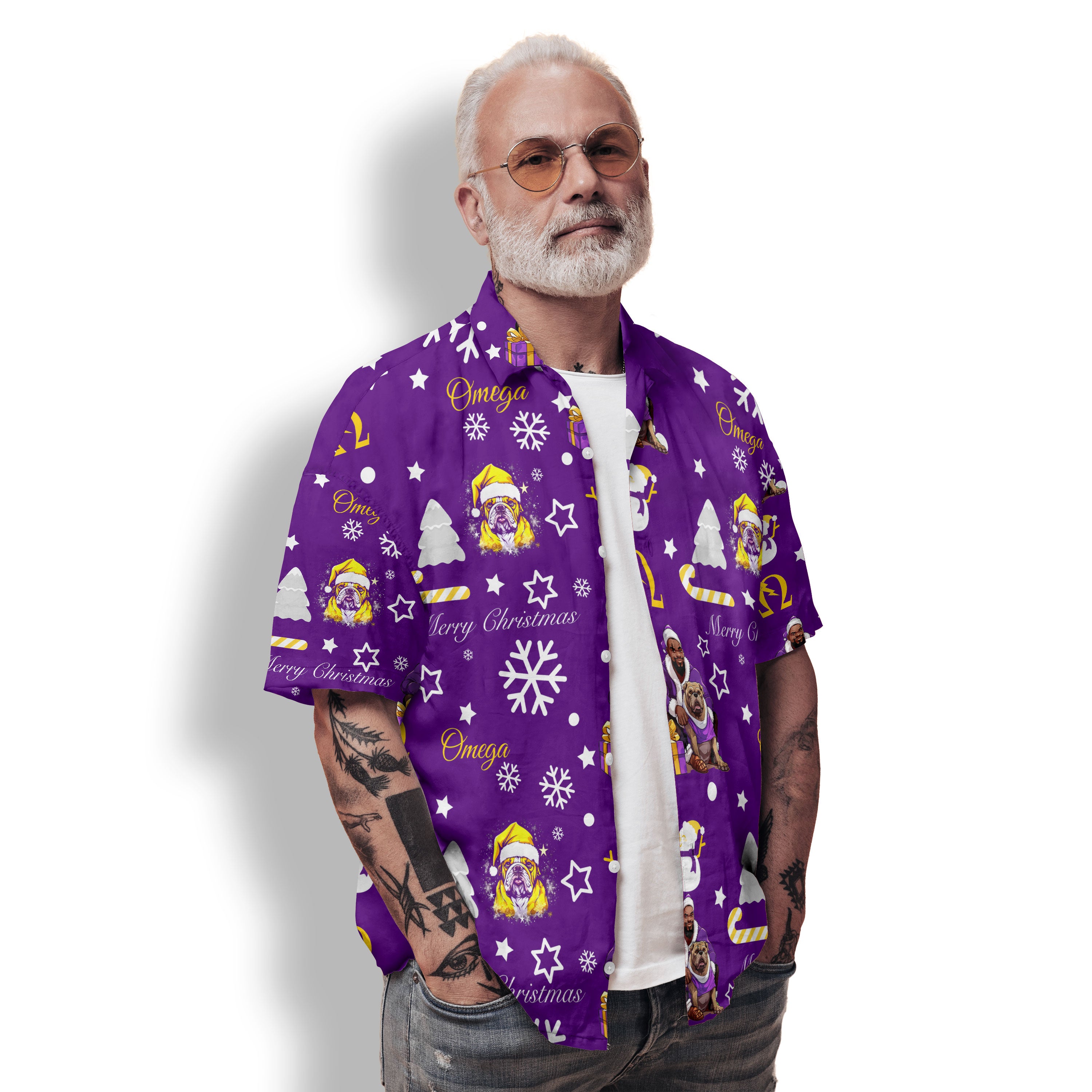 Fraternity Hawaiian Shirt - OPP Christmas Hawaiian Shirt Bulldog Purple Pattern Style