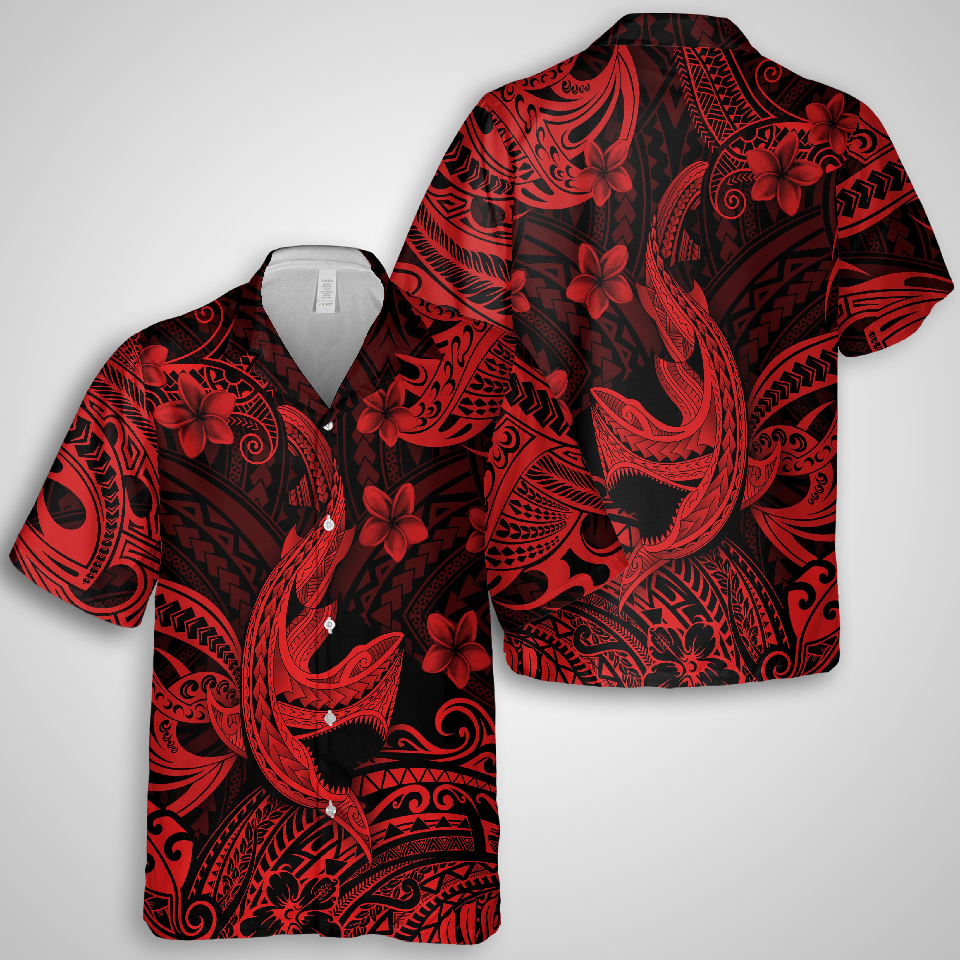 Hawaii Matching Outfits For Couples Polynesian Shark Red & Black Style - TT01