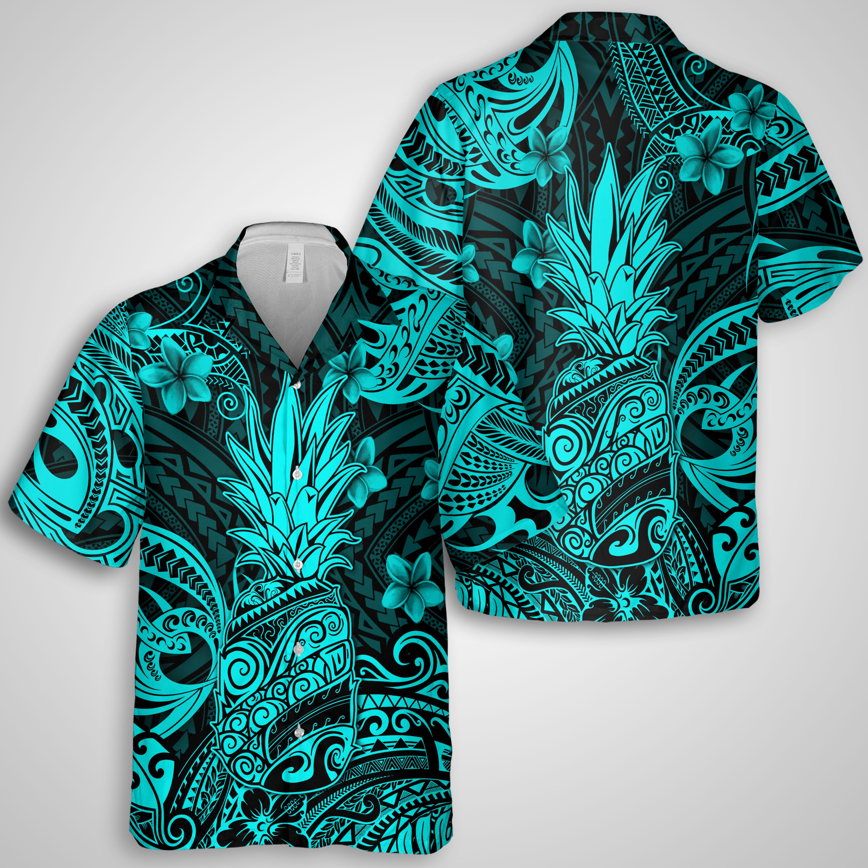 Hawaii Matching Outfits For Couples Polynesian Pineapple Turquoise Style - TT01