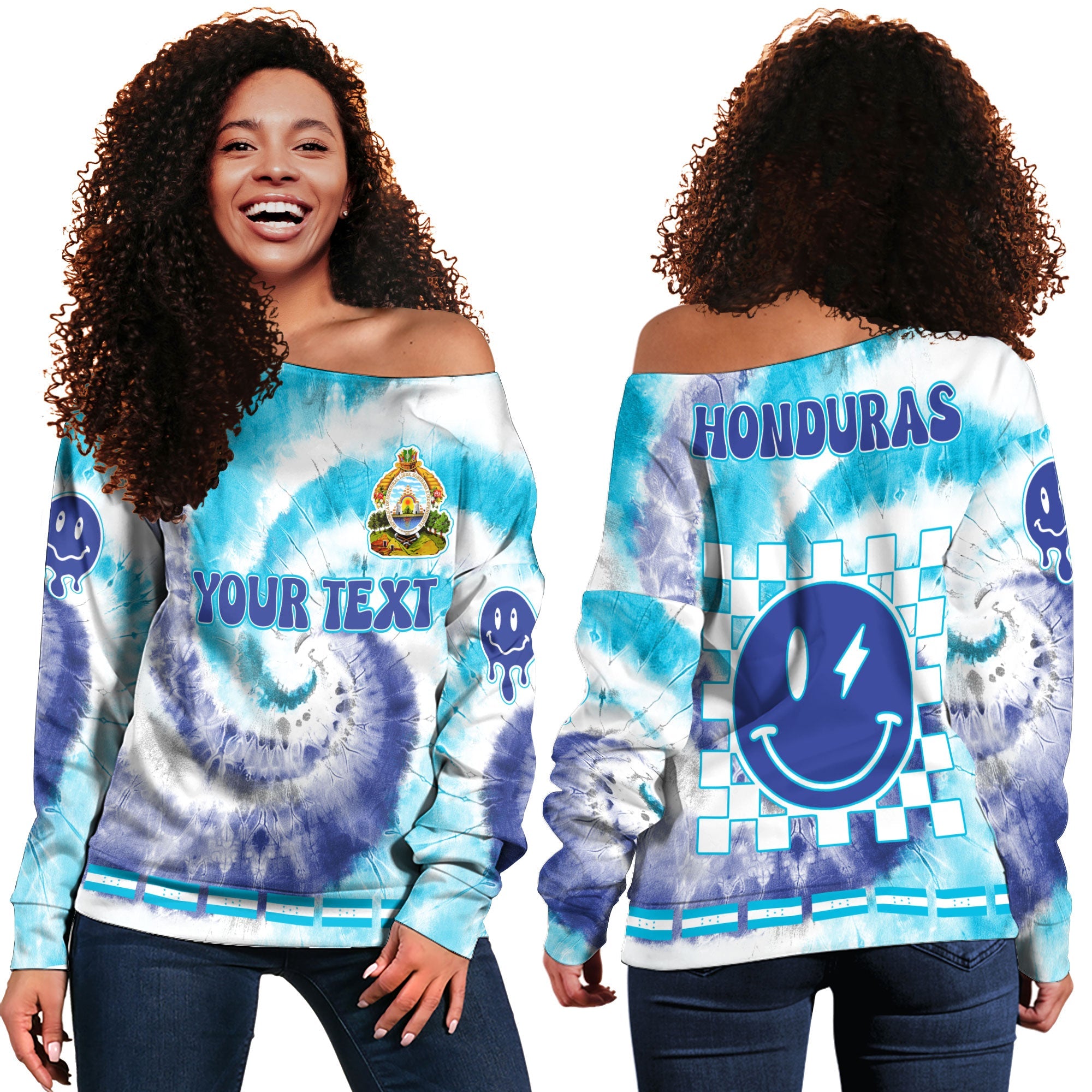 Honduras Women Off Shoulder Sweatshirt Custom Tie Dye Style 2