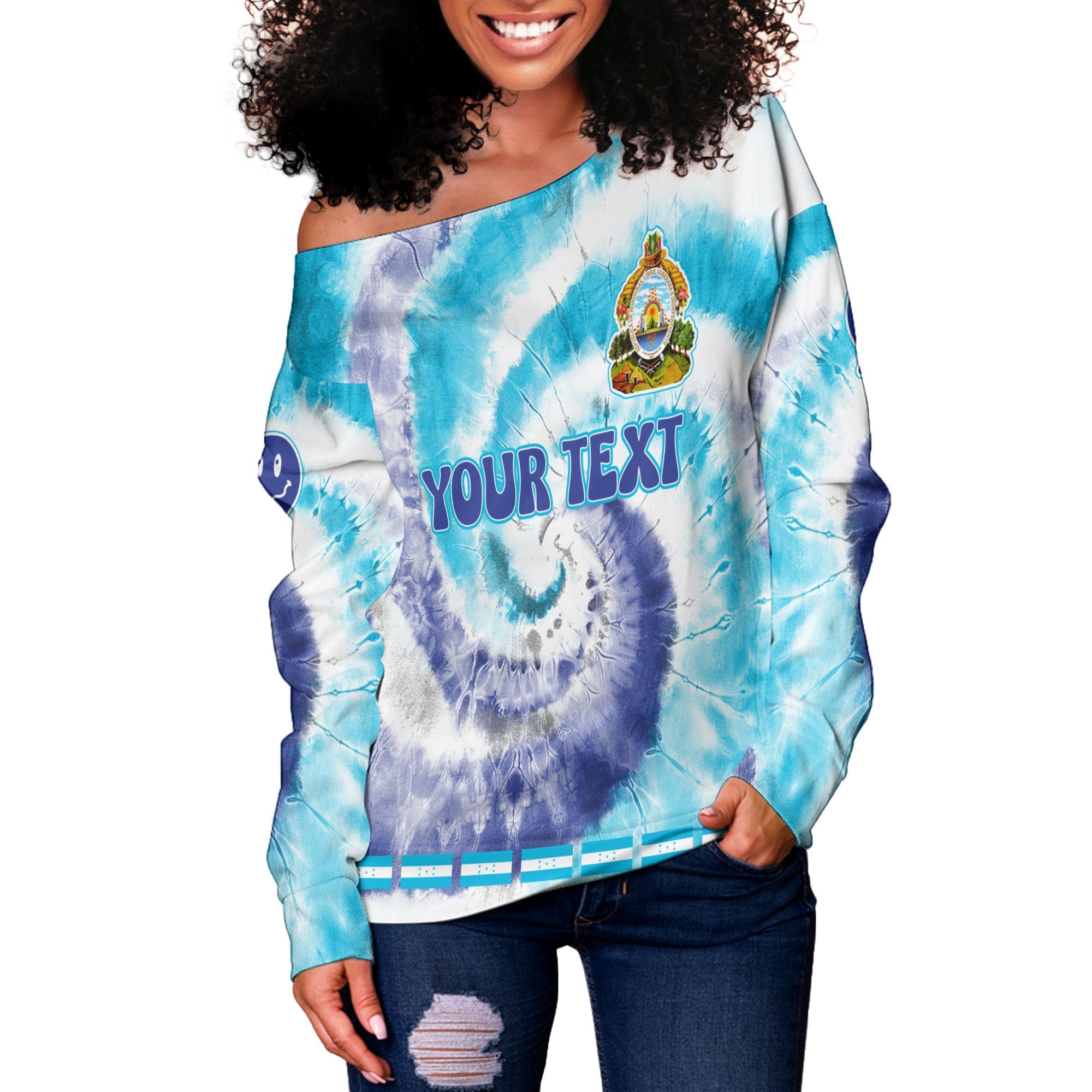 Honduras Women Off Shoulder Sweatshirt Custom Tie Dye Style 3