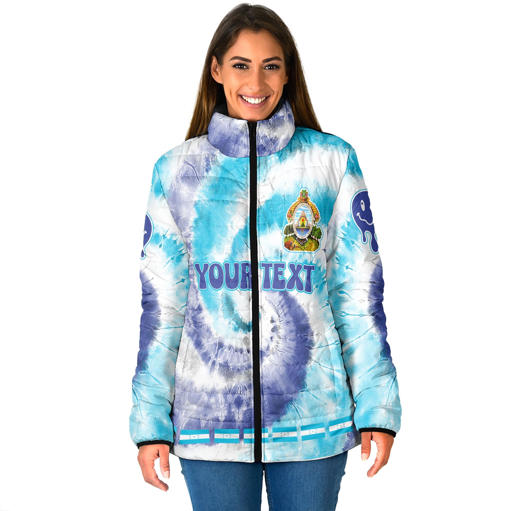 Honduras Women Padded Jacket Custom Tie Dye Style 1