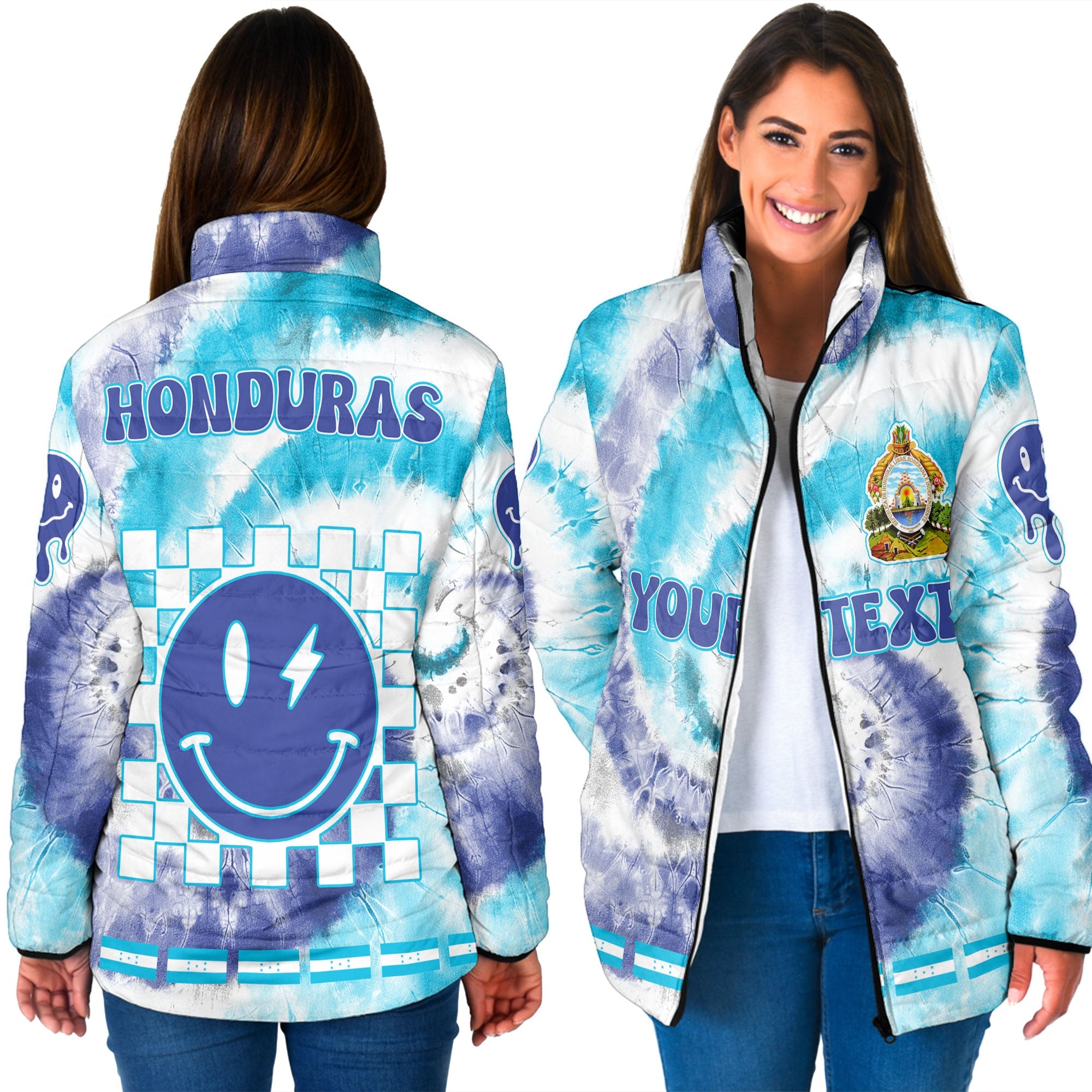 Honduras Women Padded Jacket Custom Tie Dye Style 3