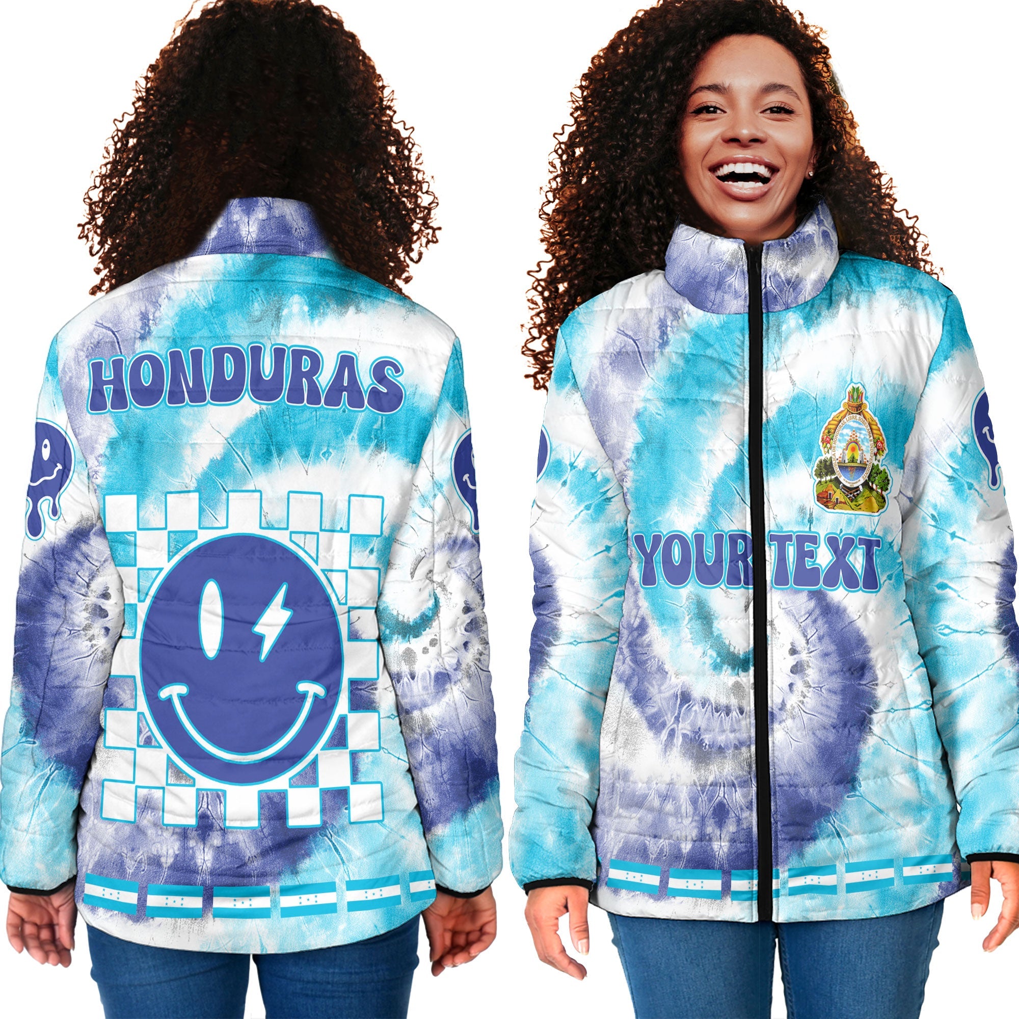 Honduras Women Padded Jacket Custom Tie Dye Style 4