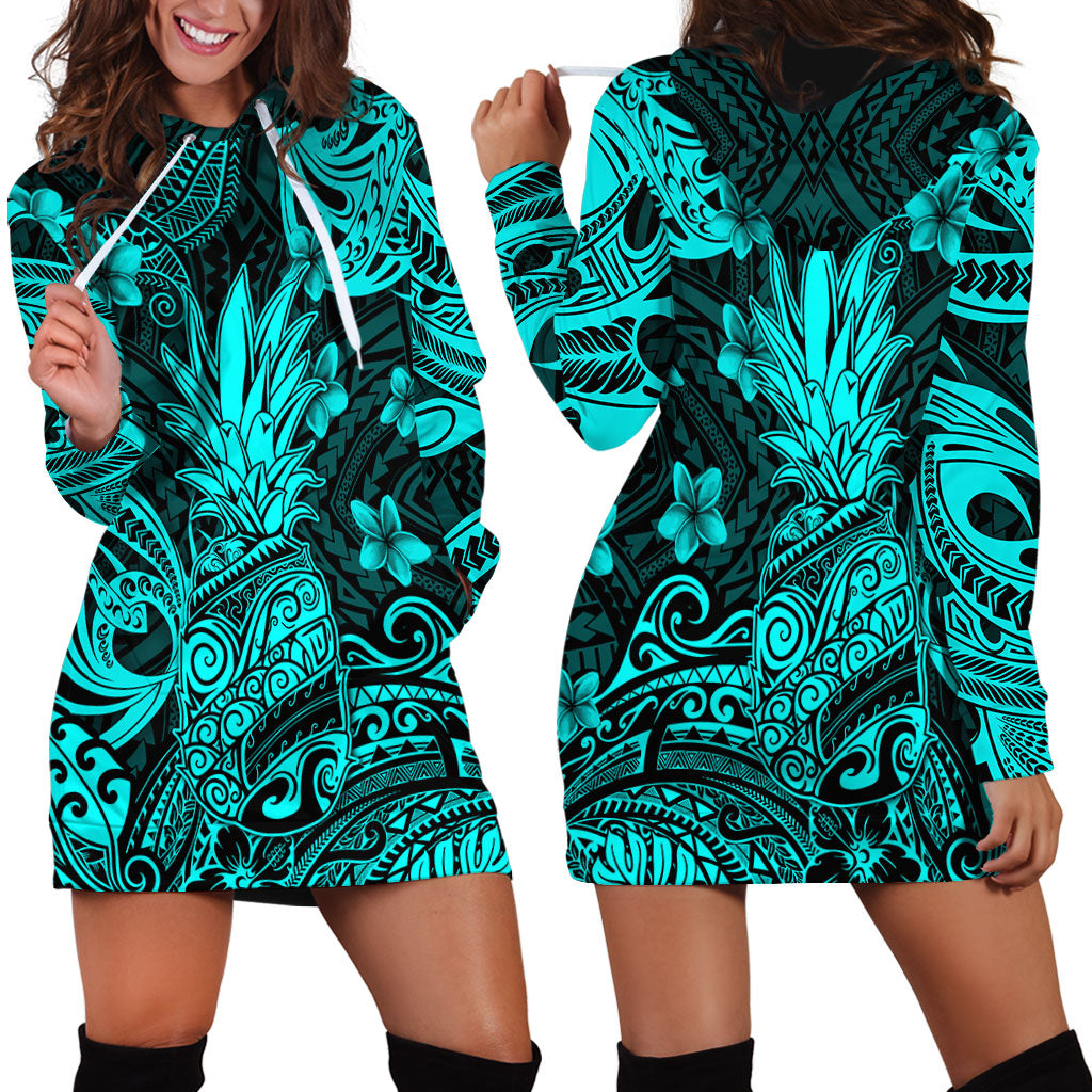 Hawaii Matching Outfits For Couples Polynesian Pineapple Turquoise Style - TT01