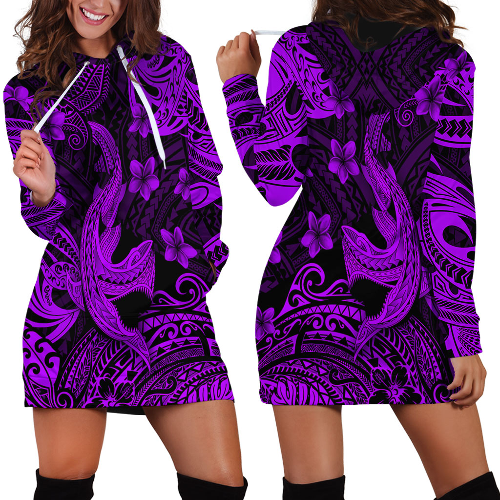 Hawaii Matching Outfits For Couples Polynesian Shark Purple & Black Style - TT01