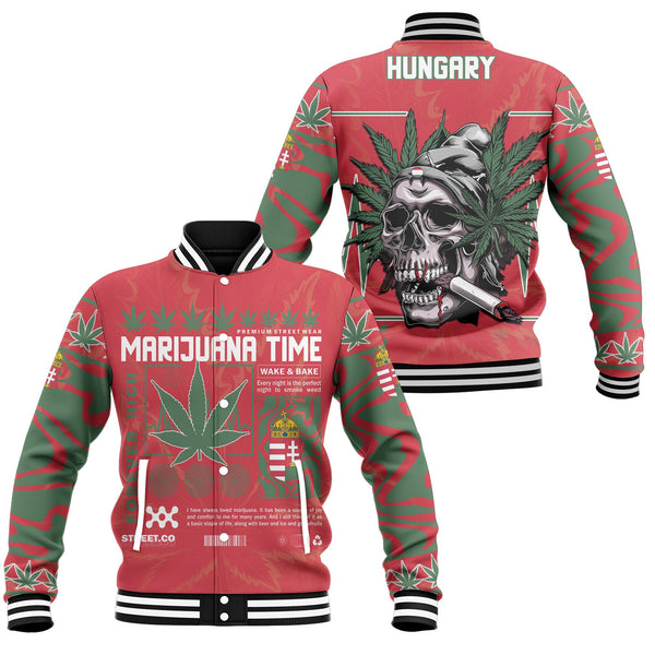 Hungary Baseball Jacket Flag & Coat Of Arms Marijuanas Style