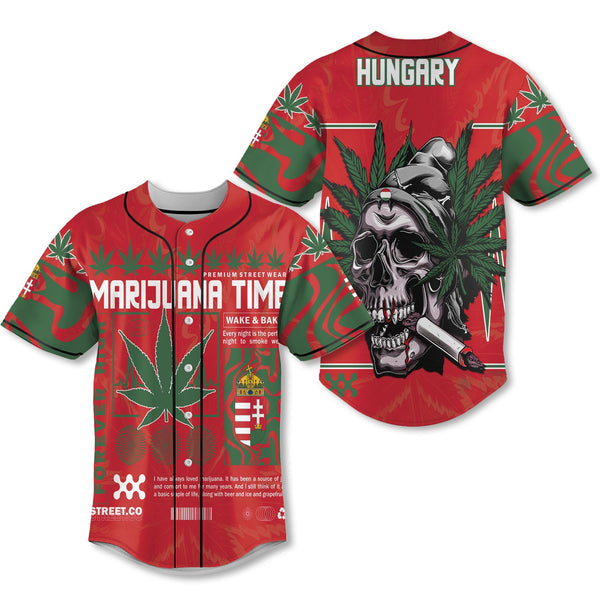 Hungary Baseball Jersey Flag & Coat Of Arms Marijuanas Style