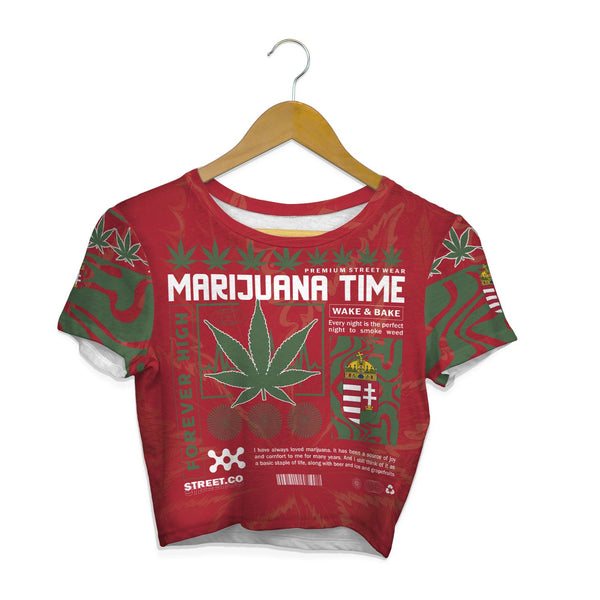 Hungary Crop Top T Shirt Flag & Coat Of Arms Marijuanas Style