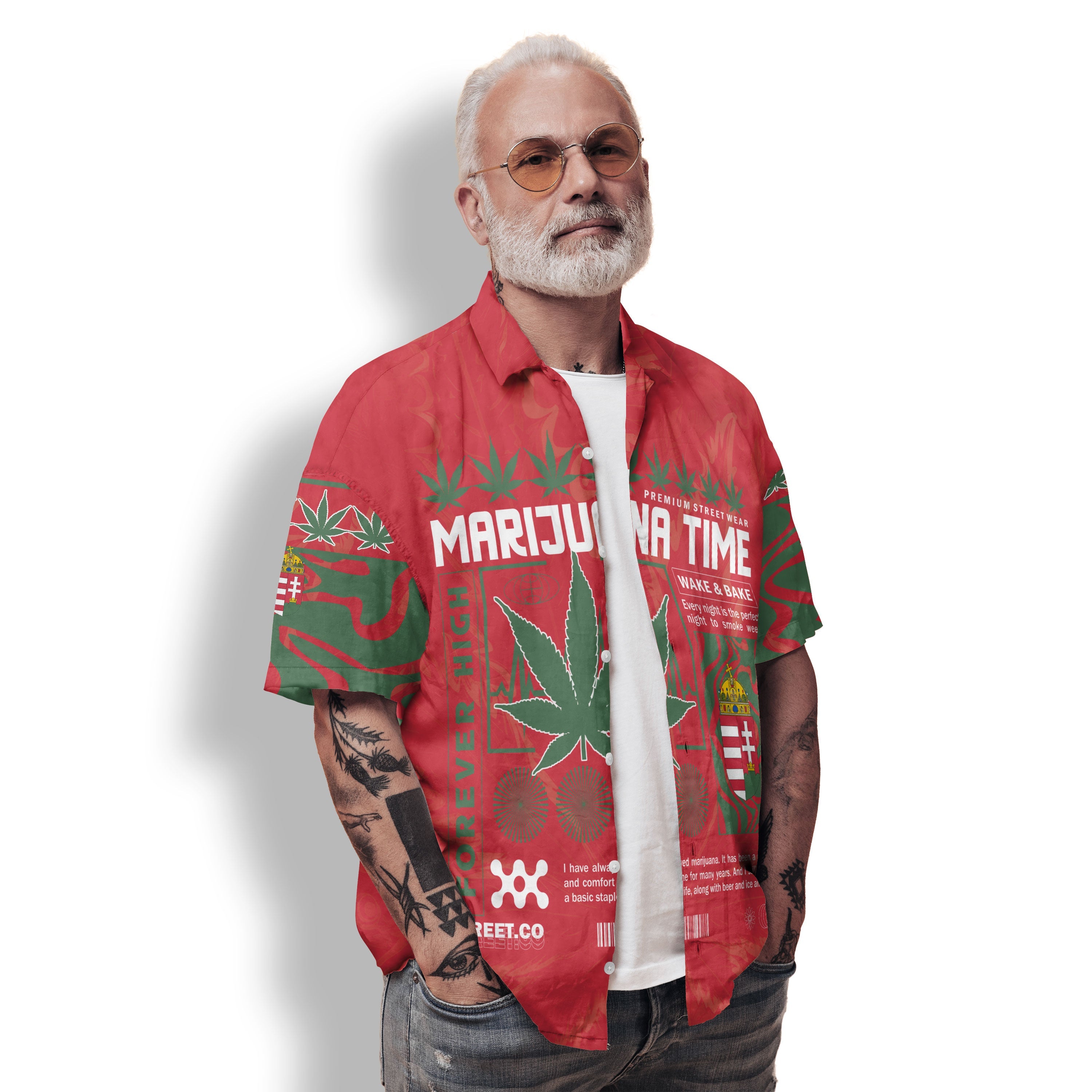 Hungary Hawaiian Shirt Flag & Coat Of Arms Marijuanas Style