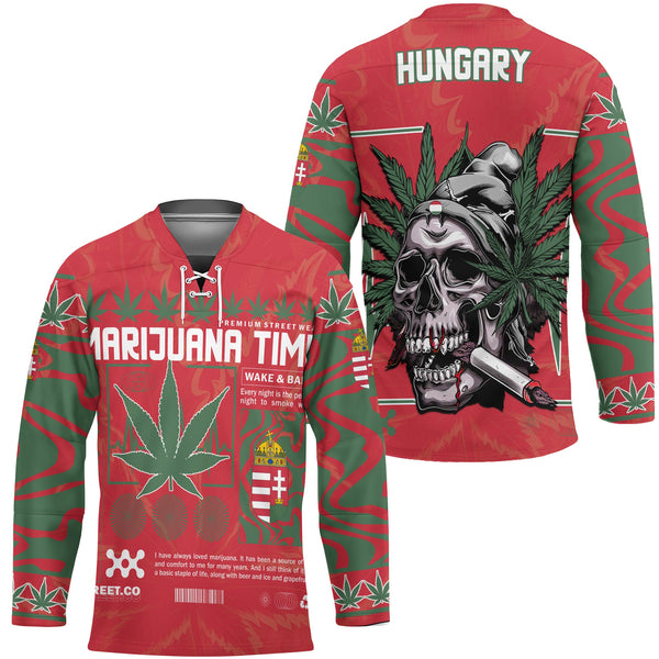 Hungary Hockey Jersey Flag & Coat Of Arms Marijuanas Style