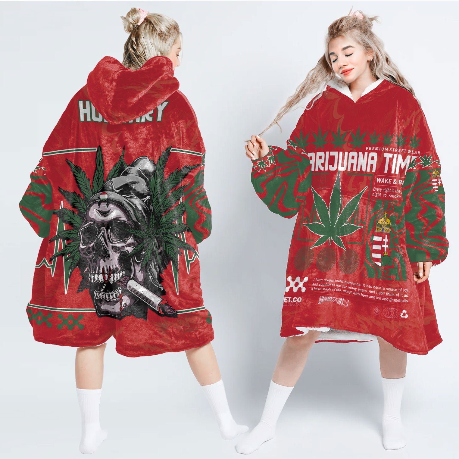 Hungary Snug Hoodie Flag & Coat Of Arms Marijuanas Style