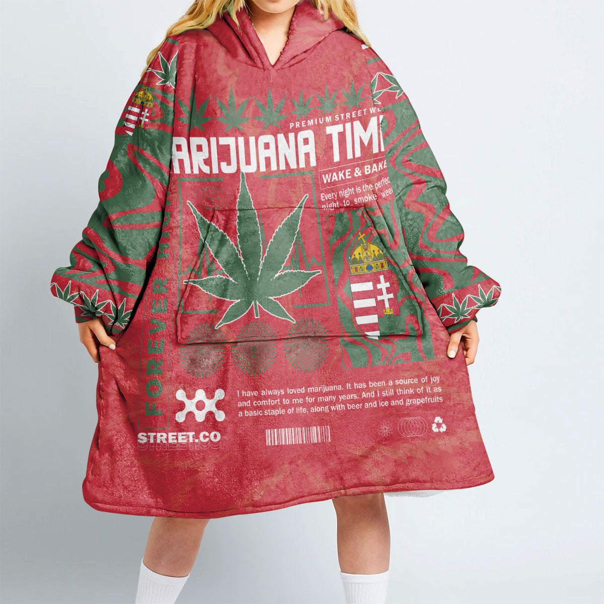 Hungary Snug Hoodie Flag & Coat Of Arms Marijuanas Style