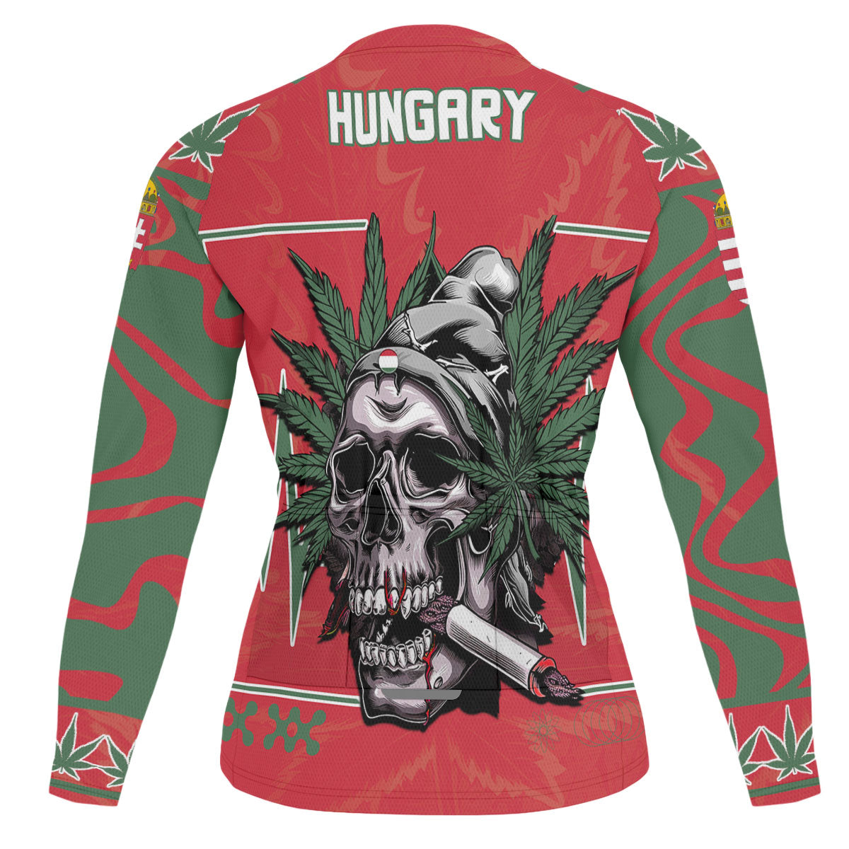 Hungary Men's Cycling Jersey Long Sleeve Flag & Coat Of Arms Marijuanas Style