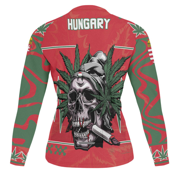 Hungary Men's Cycling Jersey Long Sleeve Flag & Coat Of Arms Marijuanas Style