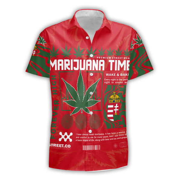 Hungary Short Sleeve Shirt Flag & Coat Of Arms Marijuanas Style