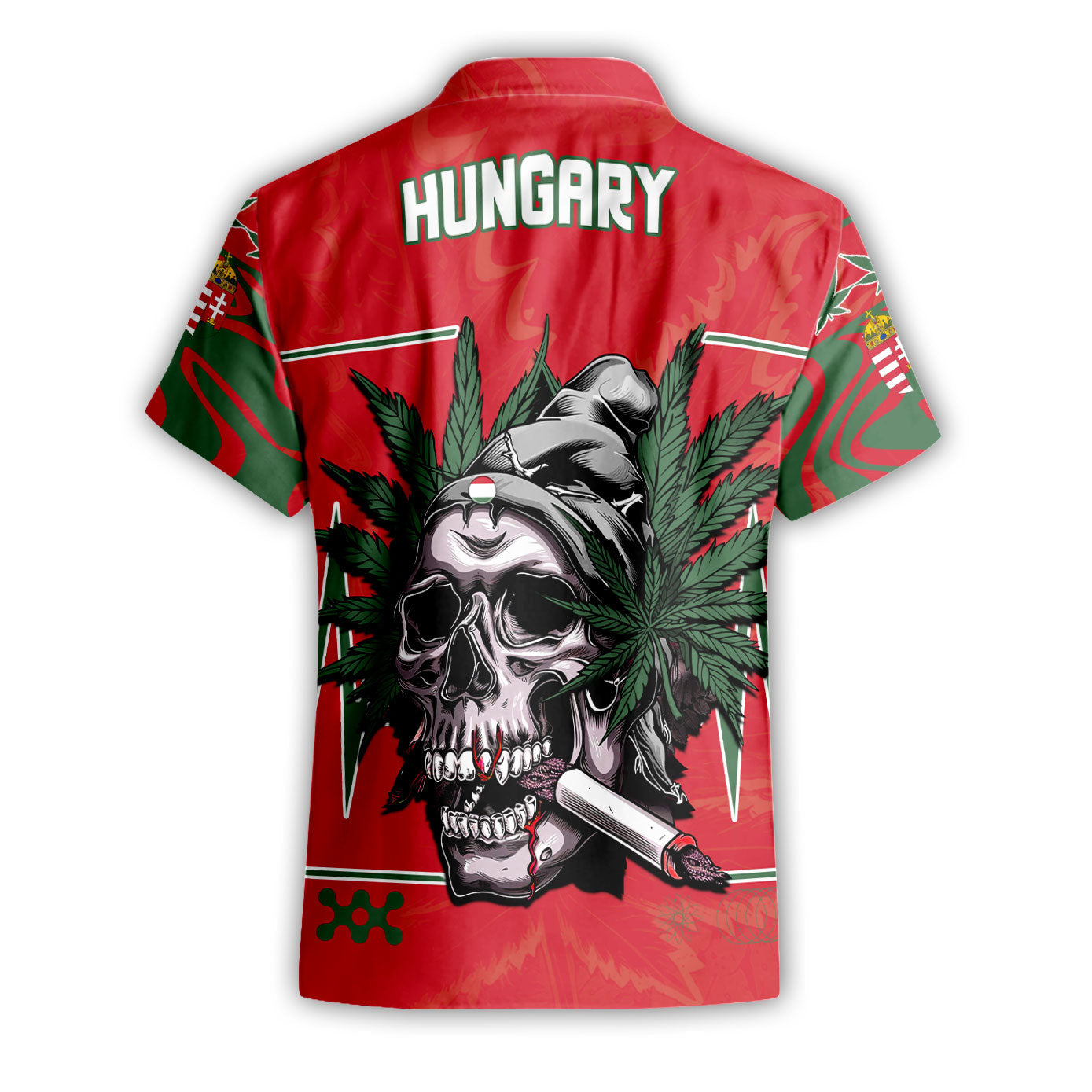 Hungary Short Sleeve Shirt Flag & Coat Of Arms Marijuanas Style