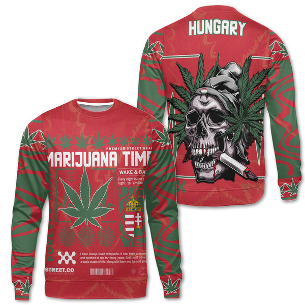 Hungary Sweatshirt Flag & Coat Of Arms Marijuanas Style