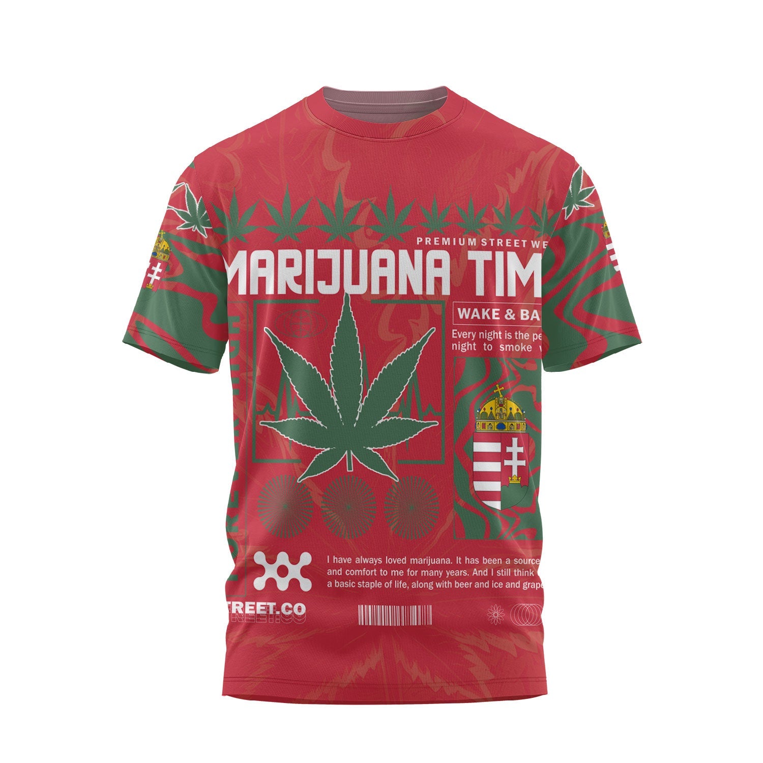 Hungary T Shirt Flag & Coat Of Arms Marijuanas Style